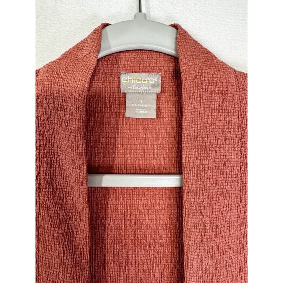 Chicos Travelers Open Front Cardigan Jacket Womens 1/Medium Coral Orange - Picture 4 of 10